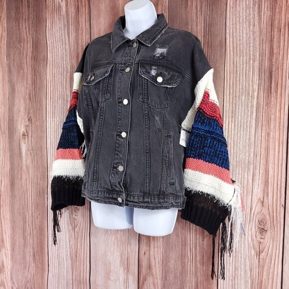 Free People Wren + Glory Womens Size Medium Yellowstone Knitter Denim Jacket - Picture 3 of 12